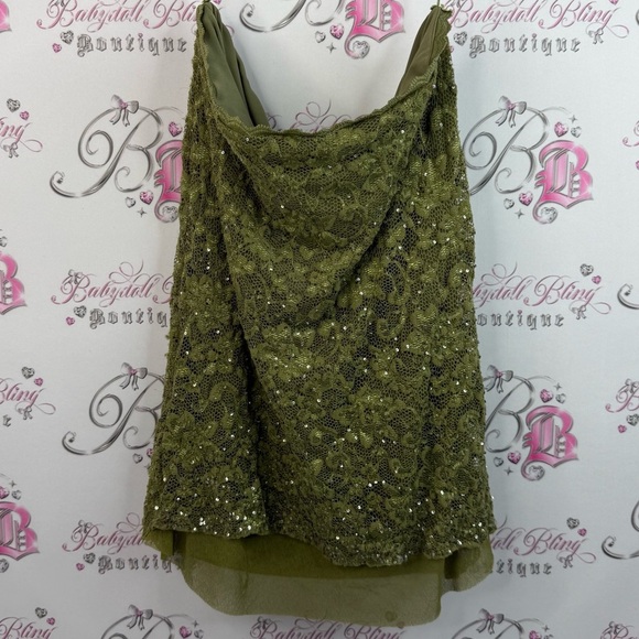 le chateau Tops - La chateau strapless top Olive Green  shirt sequin Lace Cowl Neck Tank Top